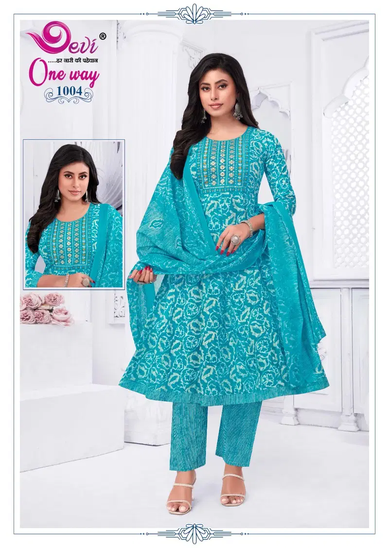 One Way Vol 1 By Devi Cotton Printed Anarkali Kurti With Bottom Dupatta Wholesale Online